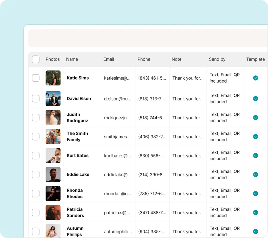 An event host reviewing per-guest photo galleries in Papzi